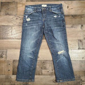 Aeropostale Jeans Womens 3/4 Capri Distressed Zip Closure Stone Wash Blue Denim